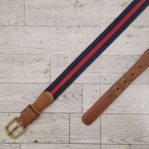Men's Coach Brown Leather Blue Linen Preppy Ribbon Belt Size 38